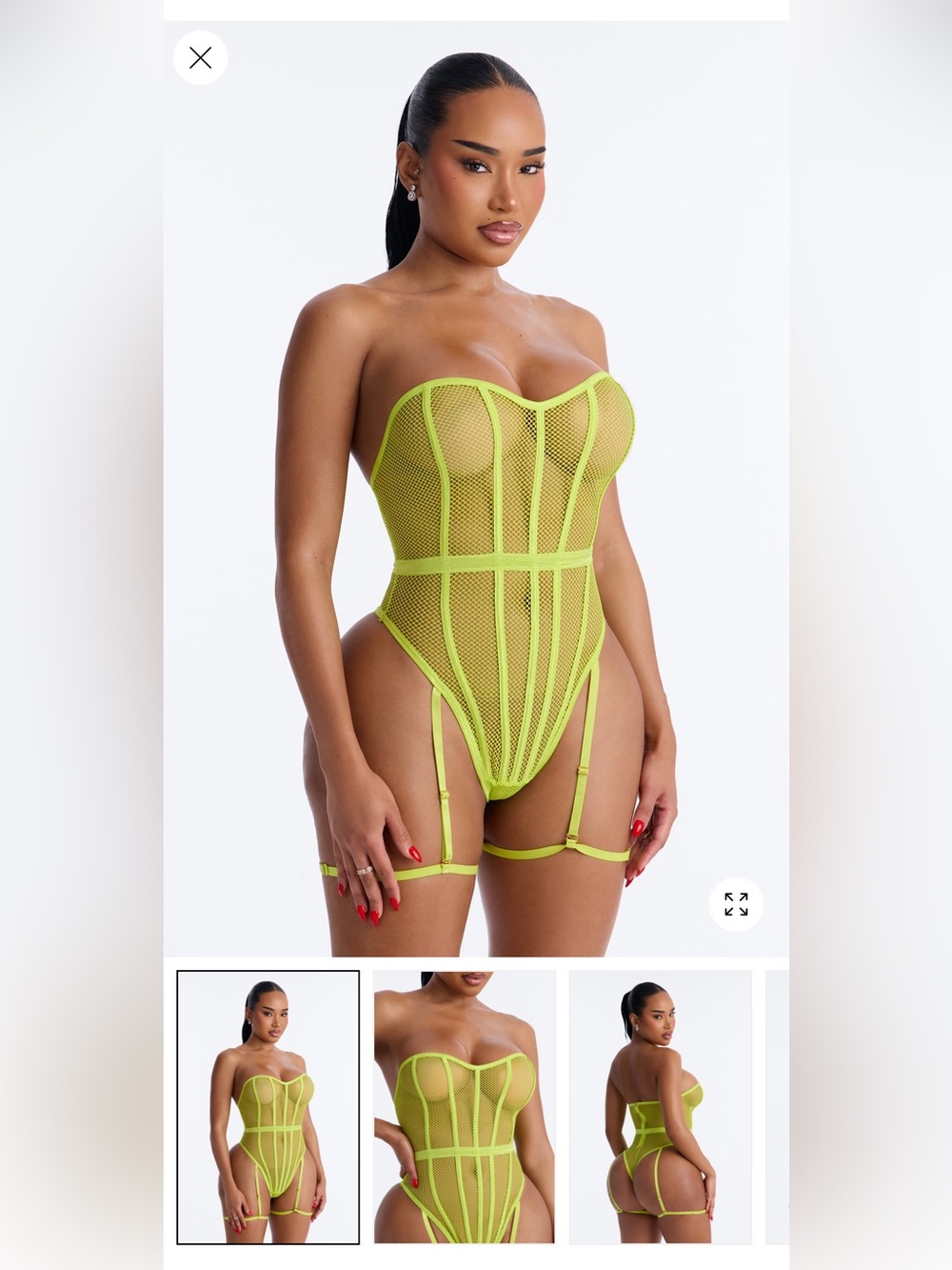 Fashion Nova Owning It Fishnet Teddy With Garter Straps - Lime (One Size - Plus)